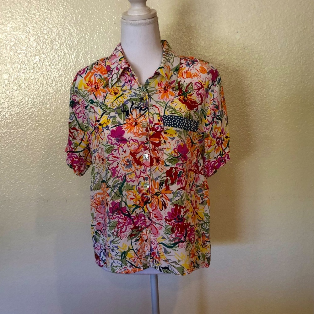 PINK WHEELS VINTAGE MULI COLORED FLORAL BLOUSE   LARGE